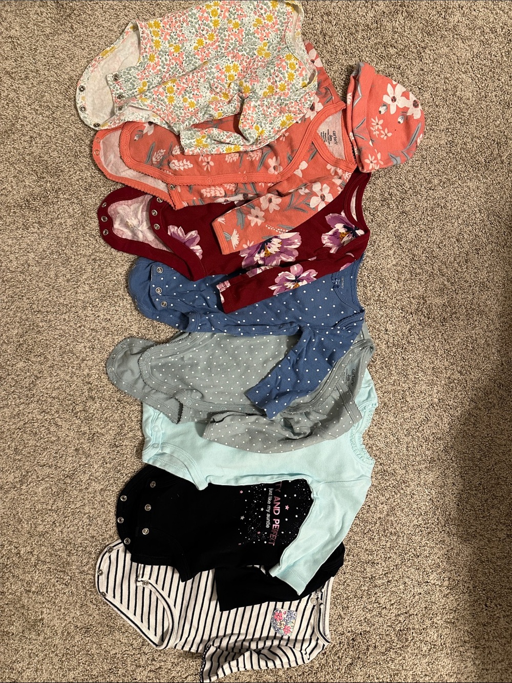 3M Baby Girl Onesie Bundle - Floral, Polka Dot & Stripe